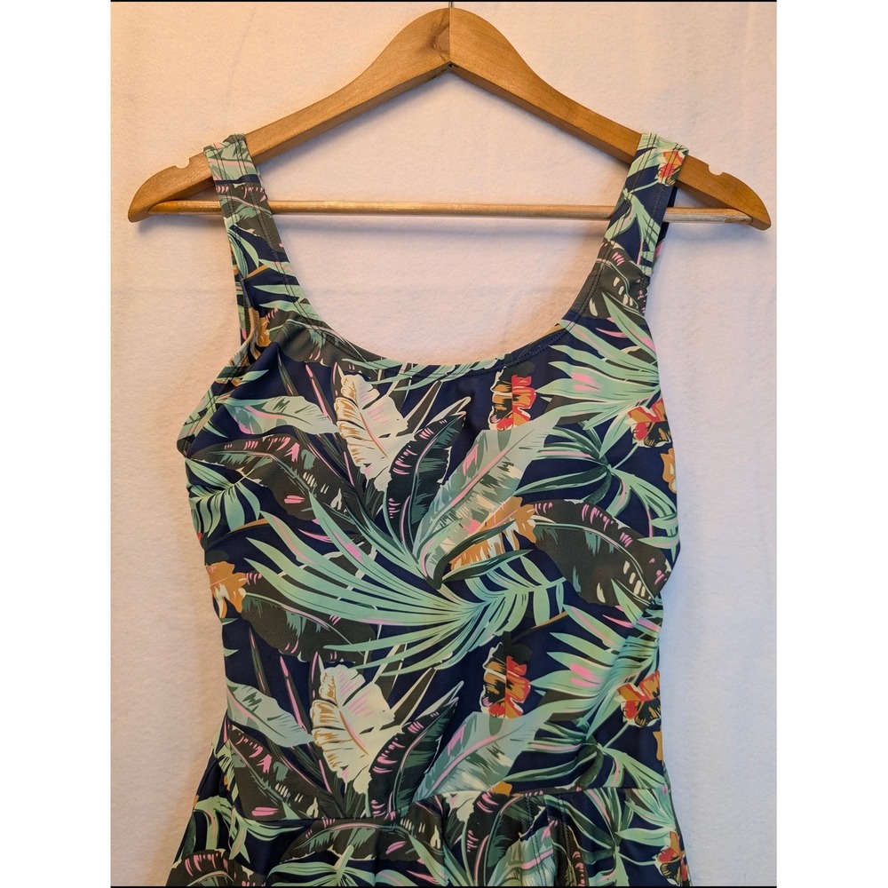 Shore Shapes Tropical Palm Print Swim Dress Navy Blue One Piece Size 10 2119-22A - Picture 6 of 16